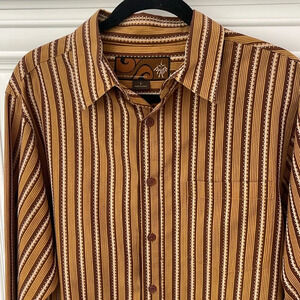 RARE Prana Long sleeve button down collared brown shirt size large old logo